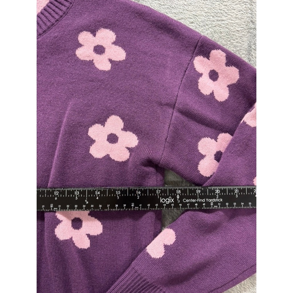 Berkley Jensen Sweater Women Small Floral Crewneck Purple Pink Knit - Picture 7 of 9